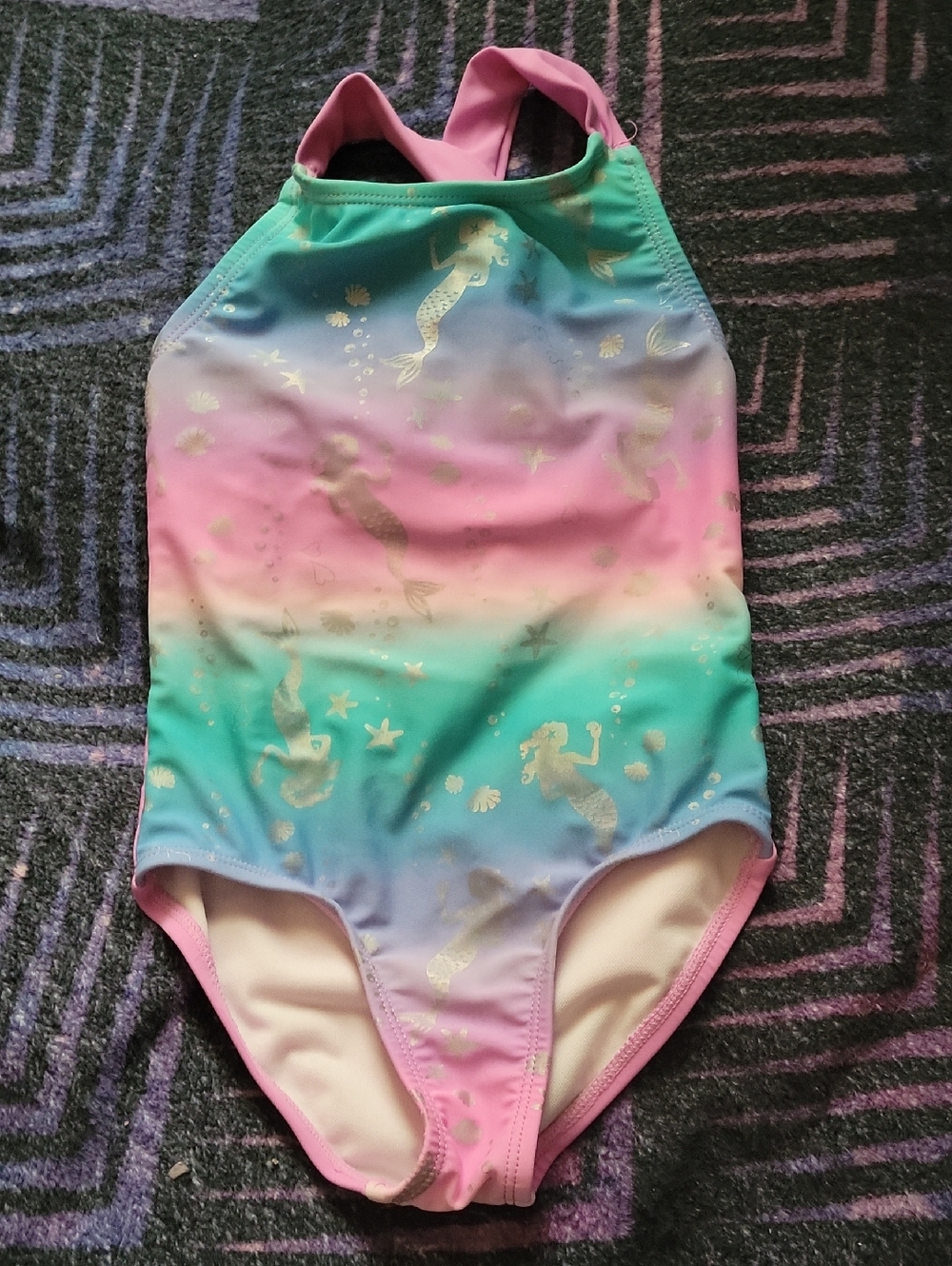 Girls Ombre Mermaid One-Piece Swimsuit - Pink, Teal, Lavender